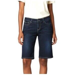 Silver Suki Rose Bermuda Shorts Womens 30 Dark Denim Blue Jeans Flap Pockets